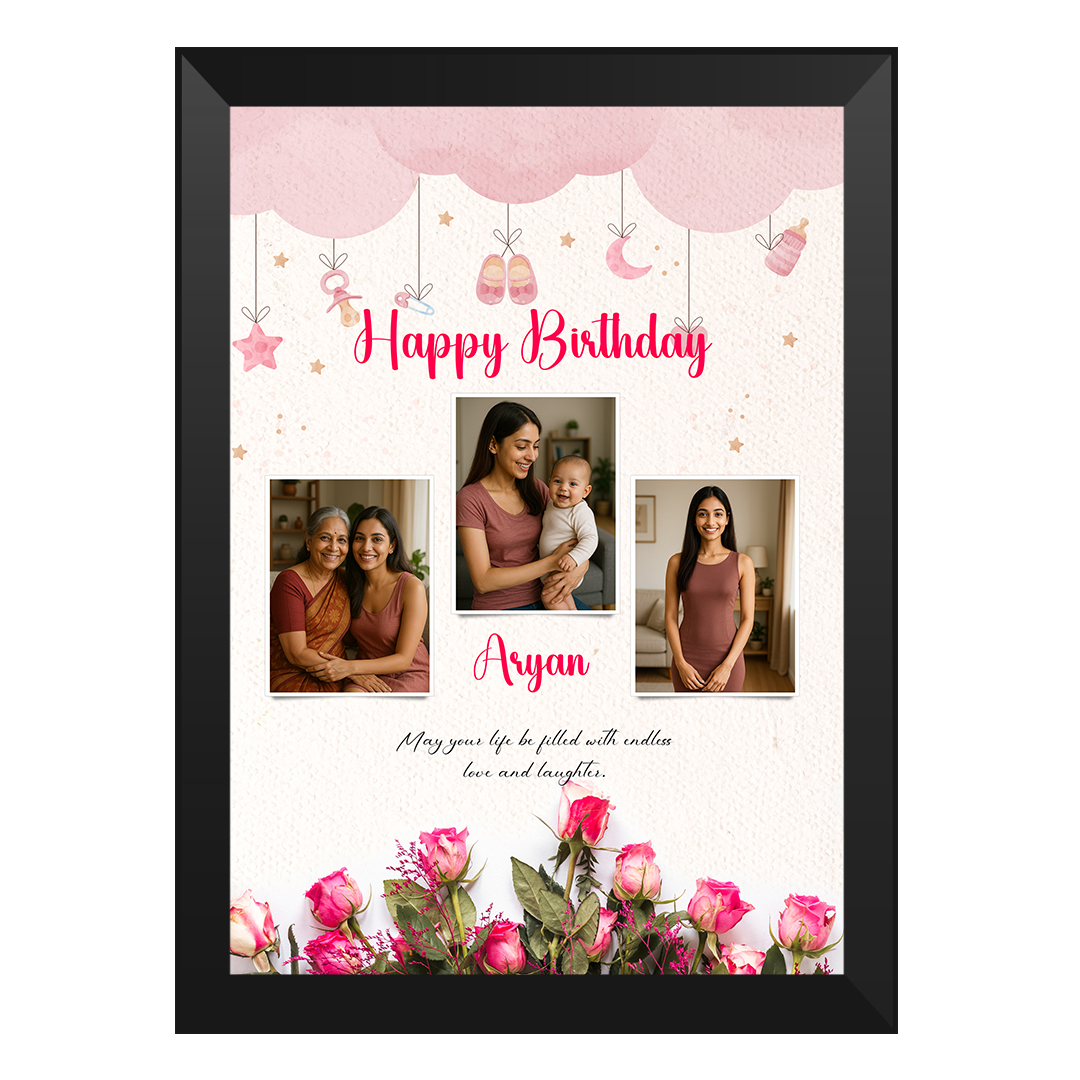 Custom A4 frame with family picture and designer glass covering