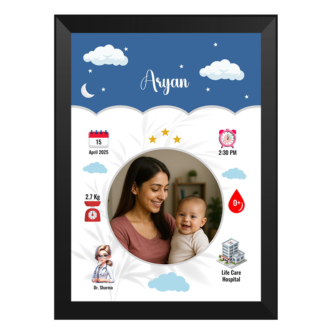 Decorative A4 size photo frame with artistic design and glass layer