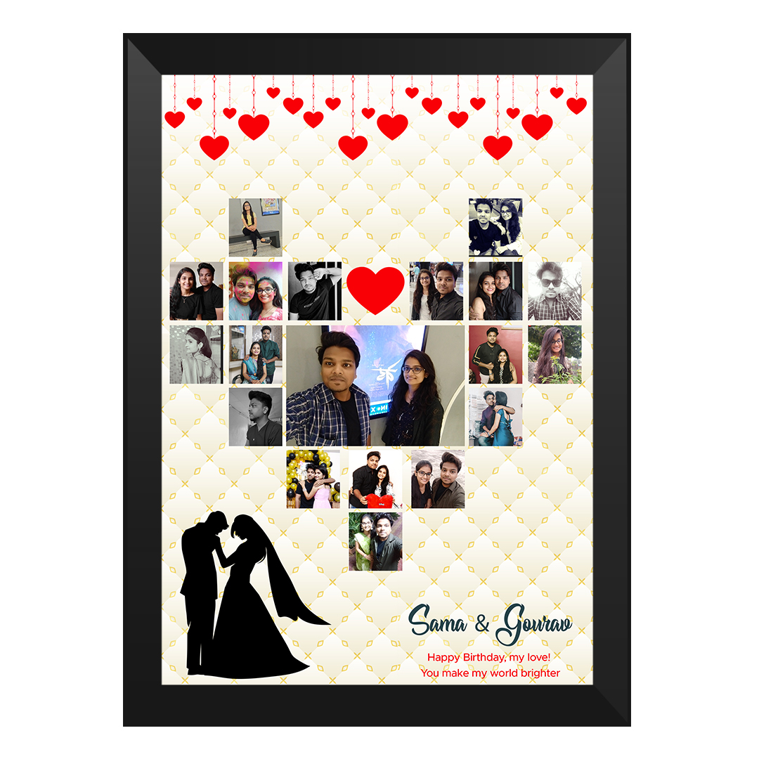 Modern A4 photo frame with custom text and glossy glass finish